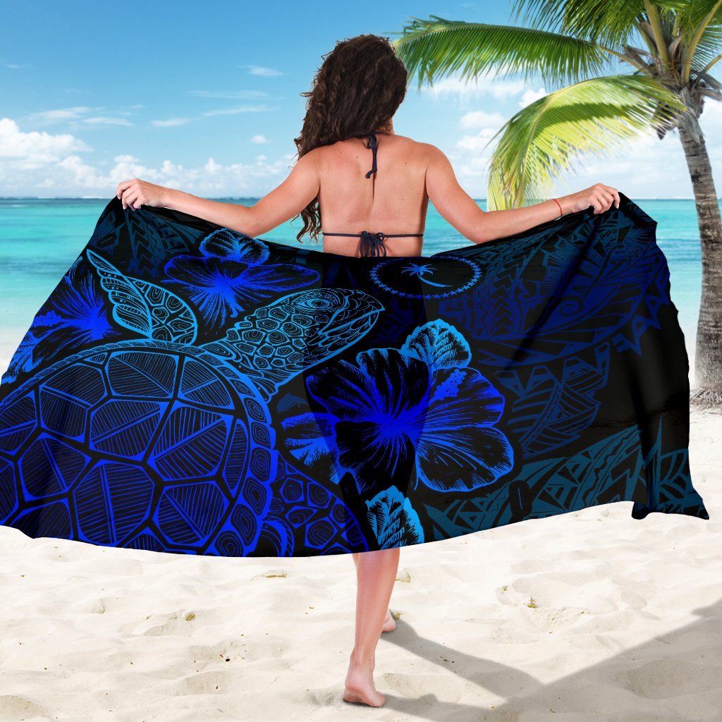 Chuuk Sarong - Turtle Hibiscus Pattern Blue - Polynesian Pride