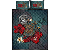 American Samoa Quilt Bed Set - Blue Turtle Tribal Blue - Polynesian Pride