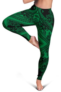 Polynesian Plumeria Mix Green Black Hawaii Women's Leggings AH - Polynesian Pride