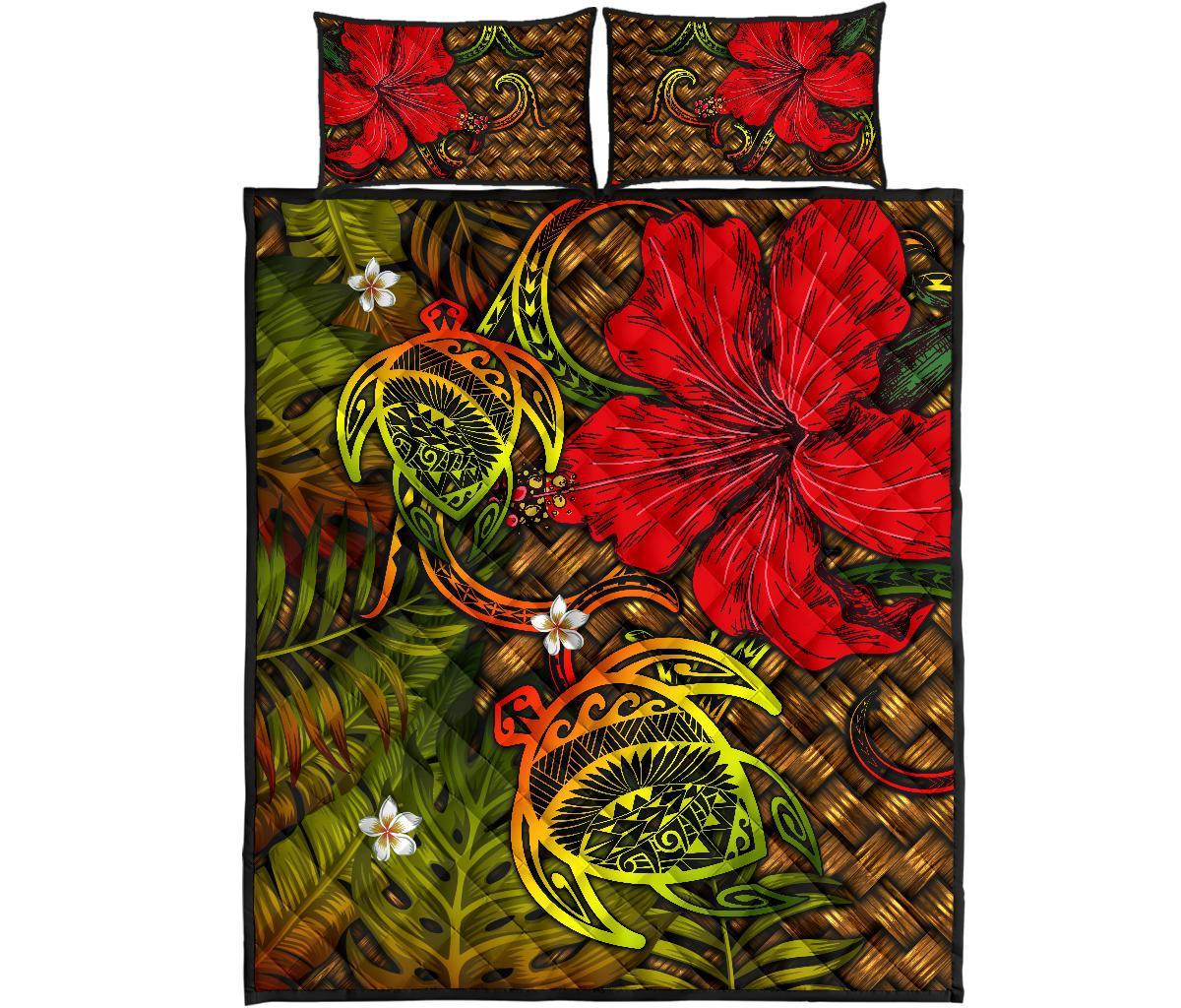 Hawaii Lauhala Hibiscus Polynesian Tropical Reggae Quilt Bed Set - Wake Style - AH Art - Polynesian Pride