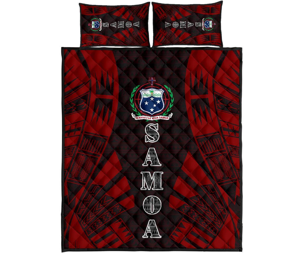 Samoa Quilt Bed Set - Samoa Coat Of Arms Polynesian Red Tattoo Style Red - Polynesian Pride