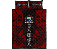 Samoa Quilt Bed Set - Samoa Coat Of Arms Polynesian Red Tattoo Style Red - Polynesian Pride