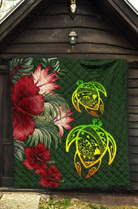 Hawaii Premium Quilt - Turtle Hibiscus Pattern Hawaiian Premium Quilt - Green - Polynesian Pride
