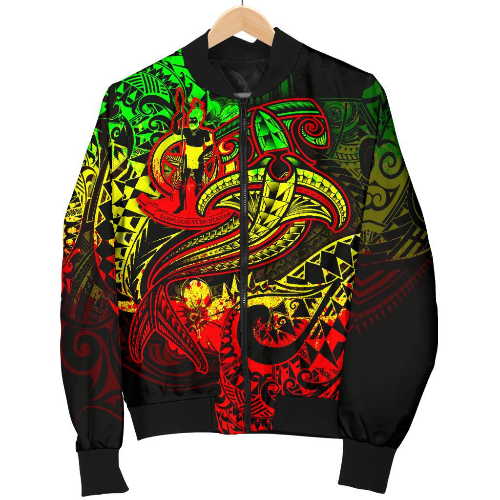 Vanuatu Polynesian Men's Bomber Jacket - Reggae Shark Polynesian Tattoo - Polynesian Pride