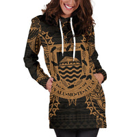 Tuvalu Polynesian Hoodie Dress Map Gold - Polynesian Pride