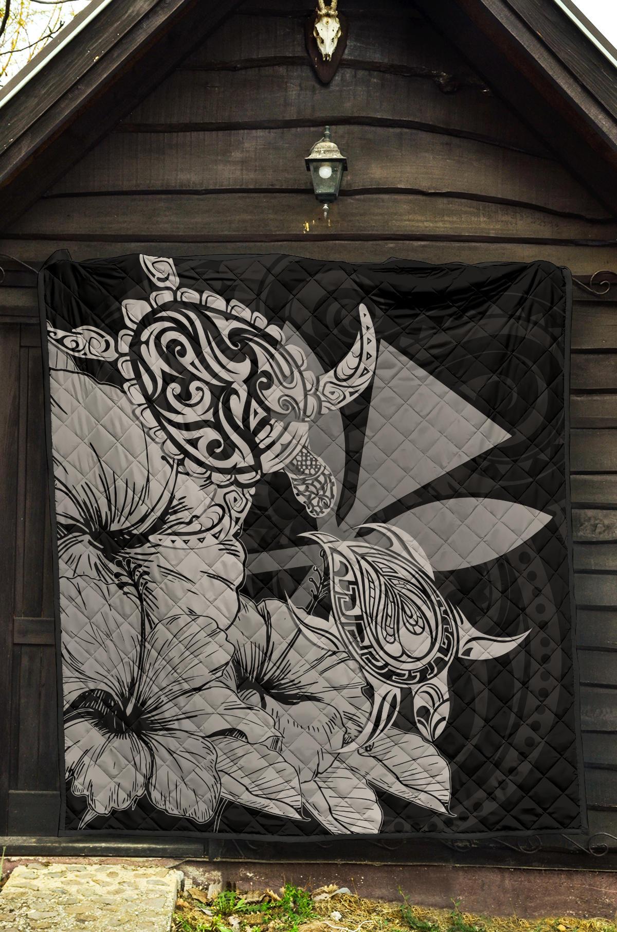 Hawaii Turtle Premium Quilt Polynesian Hibiscus Art Ver 2.0 Gray AH - Polynesian Pride