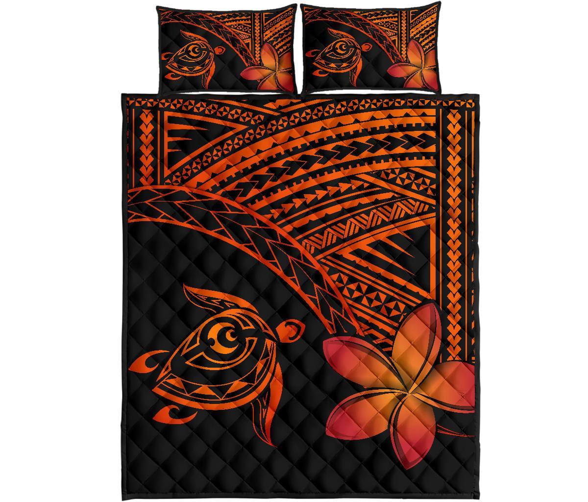 Hawaiian Turtle Plumeria Polynesian Quilt Bedding Set Orange Orange - Polynesian Pride