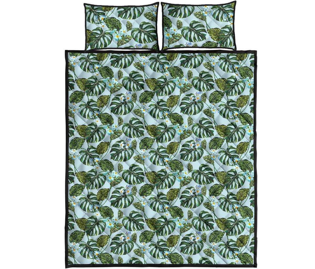 Tropical Flowers Monstera Leaf Quilt Bed Set Art - Polynesian Pride