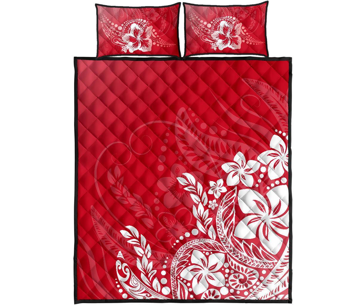 Polynesian Quilt Bed Set - Red Hibiscus Style Red - Polynesian Pride