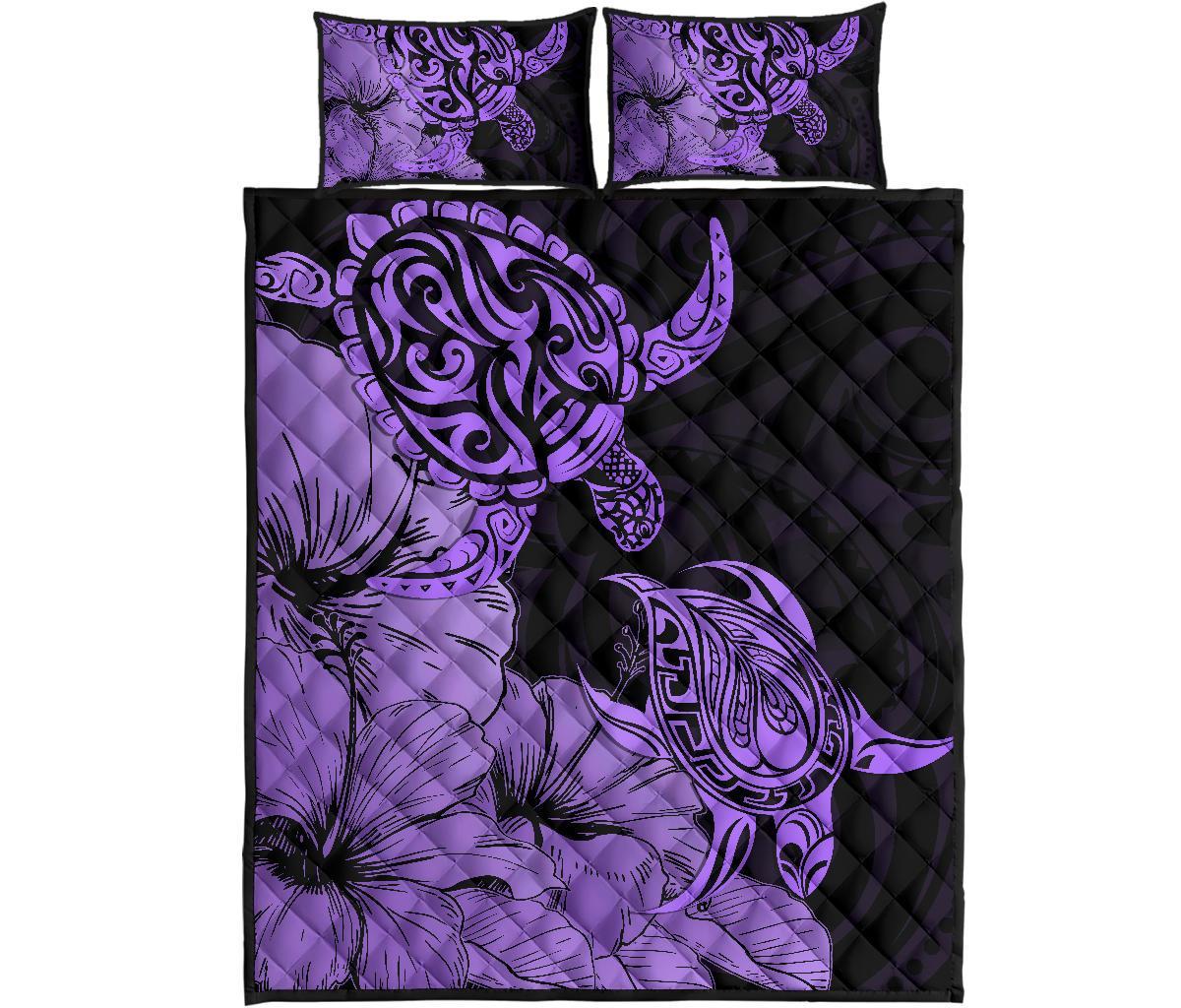 Hawaii Turtle Quilt Bed Set Polynesian Hibiscus Art Violet AH Violet - Polynesian Pride