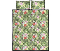 Hawaii Quilt Bed Set Tropical Hibiscus Plumeria Green AH - Polynesian Pride