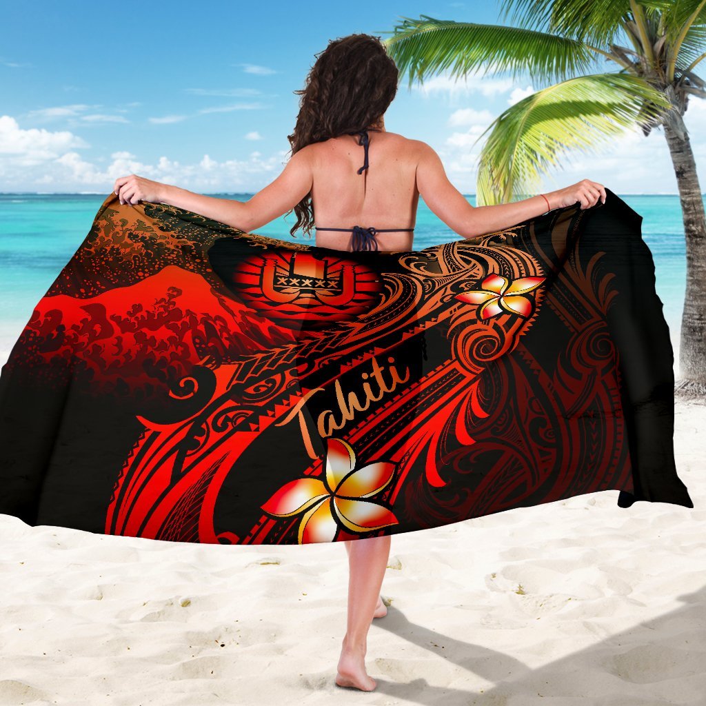 Tahiti Polynesian Sarong - Plumeria Flowers And Waves - Polynesian Pride