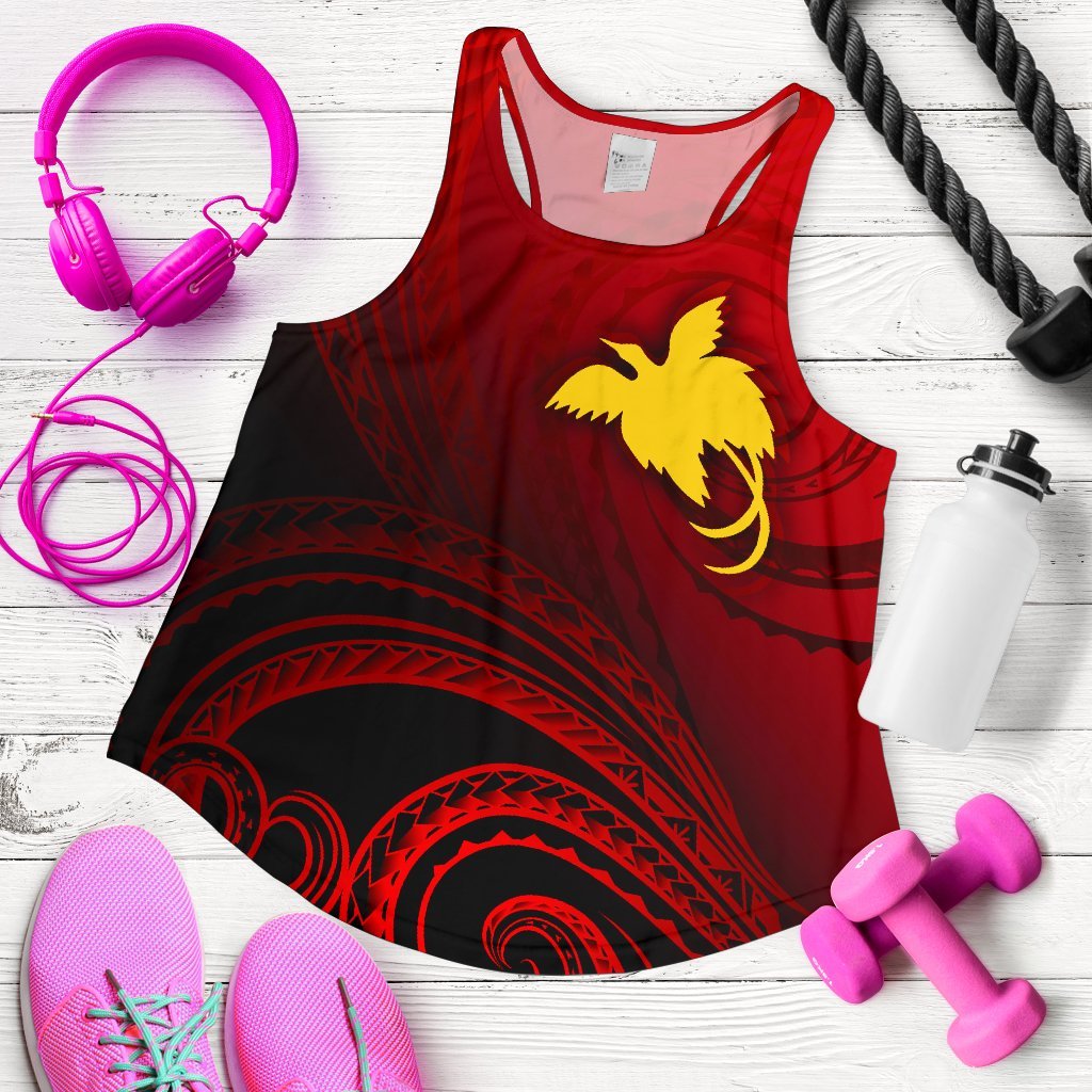 Papua New Guinea Women's Racerback Tank - Raggiana Bird of Paradise Polynesian Patterns Red - Polynesian Pride