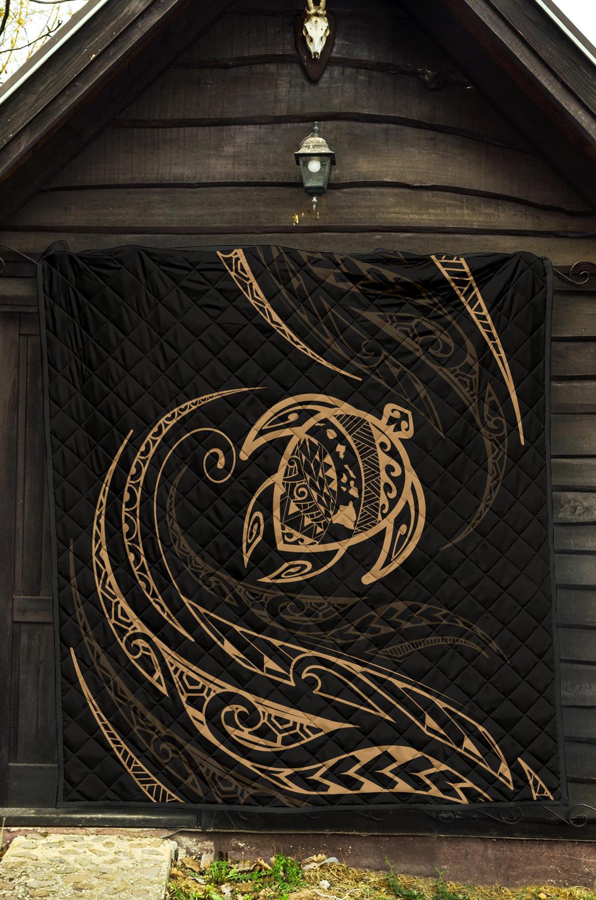 Hawaii Turtle Premium Quilt - Gold - Frida Style - Polynesian Pride