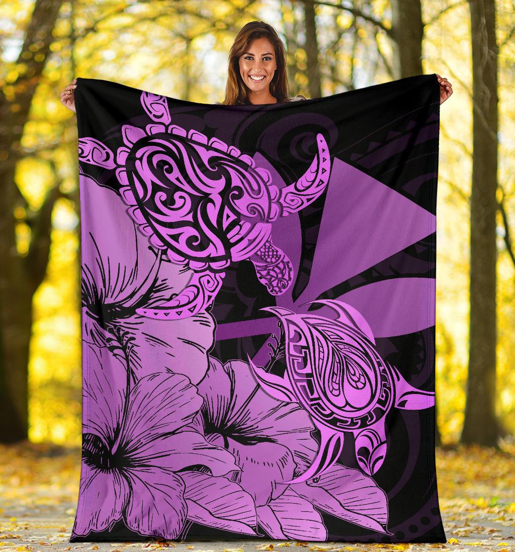 Hawaii Turtle Premium Blanket Polynesian Hibiscus Art Ver 2.0 Pink AH - Polynesian Pride