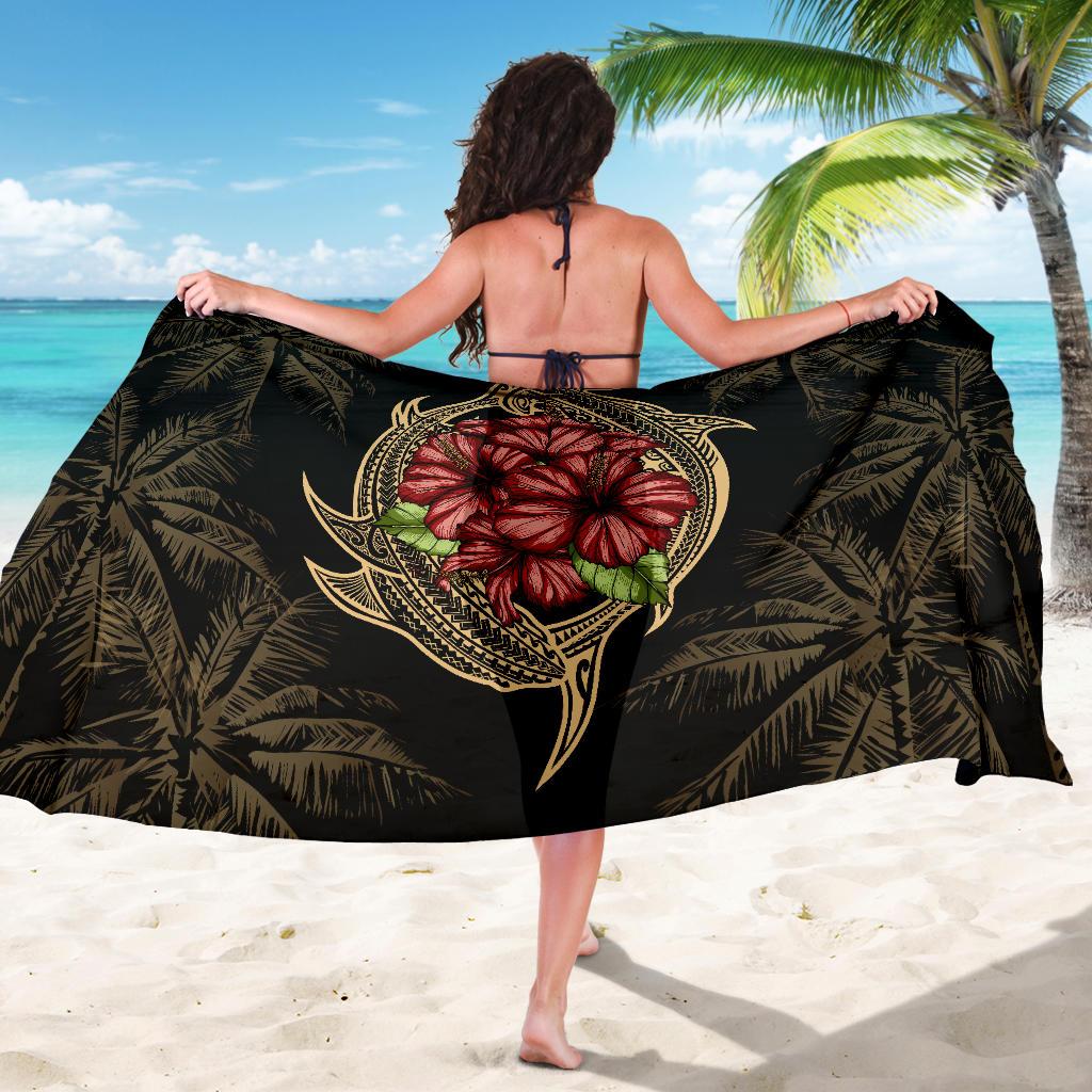 Hawaii Shark Hibiscus Gold Sarong - Polynesian Pride