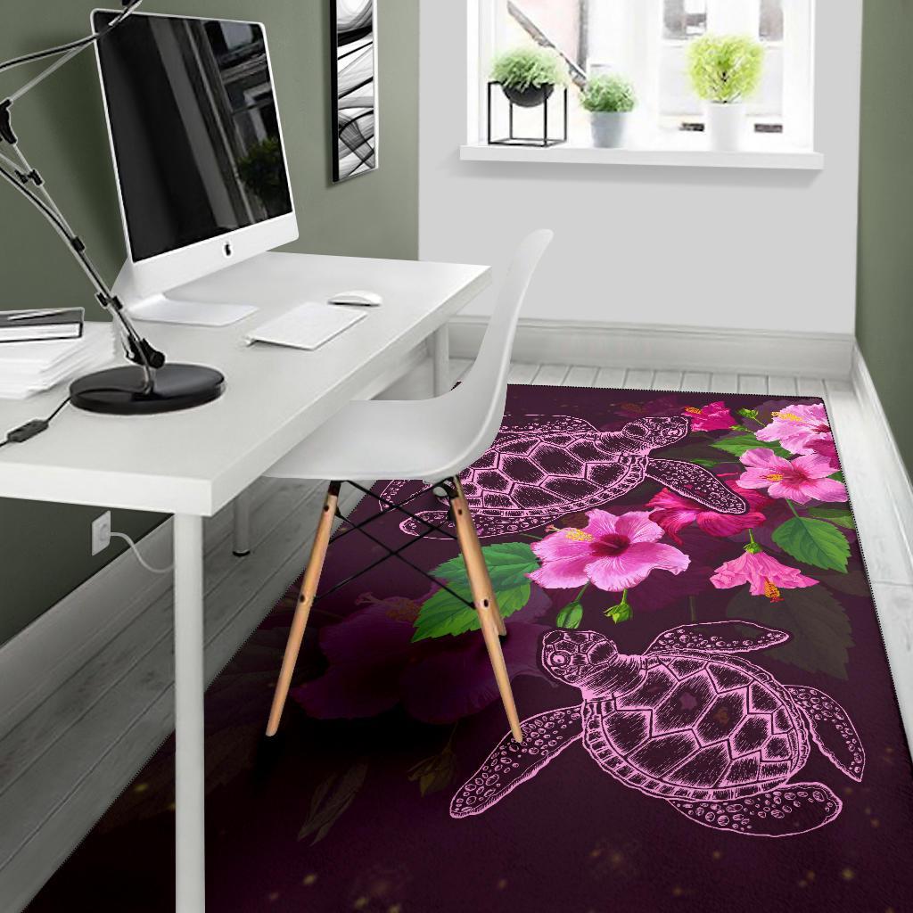 Hawaii Turtle Hibiscus Pink Simple Rug - Polynesian Pride