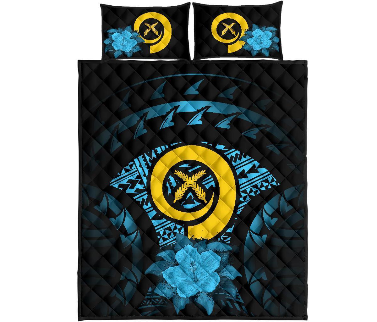 Vanuatu Polynesian Quilt Bed Set Hibiscus Blue - Polynesian Pride