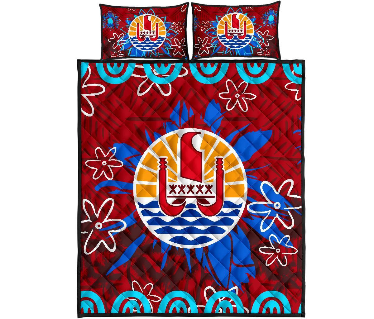 Tahiti Polynesian Quilt Bed Set - Tahiti Flag Art - Polynesian Pride