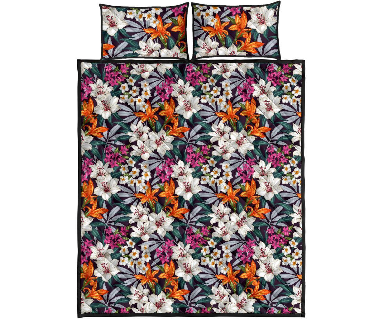 Hawaii Quilt Bed Set Seamless Exotic Pattern With Tropical Leaves Flowers AH - Polynesian Pride