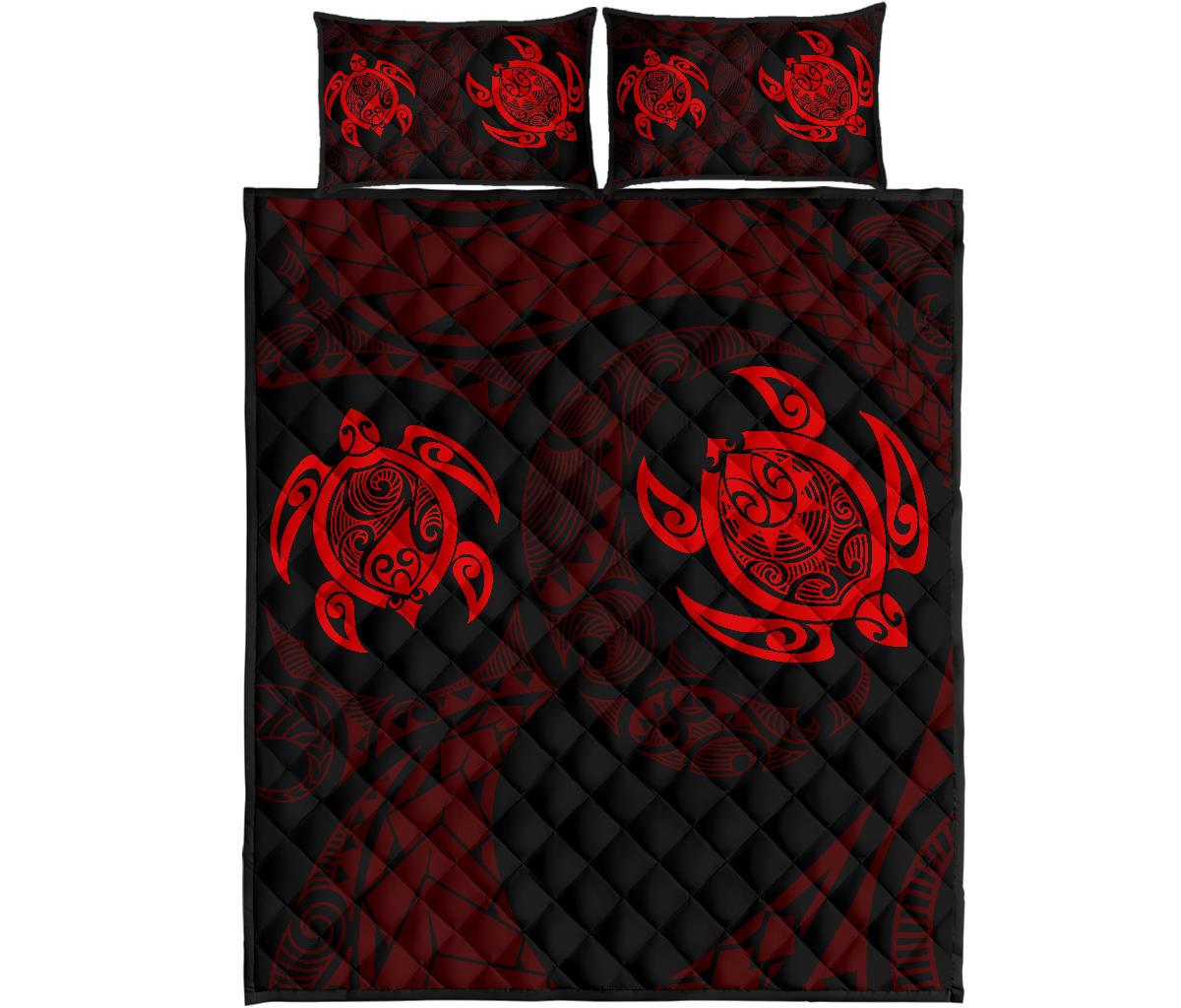 Hawaii Polynesian Turtle Quilt Bed Set Red Black - Polynesian Pride