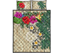 Vanuatu Polynesian Quilt Bed Set - Hibiscus Turtle Tattoo Beige - Polynesian Pride