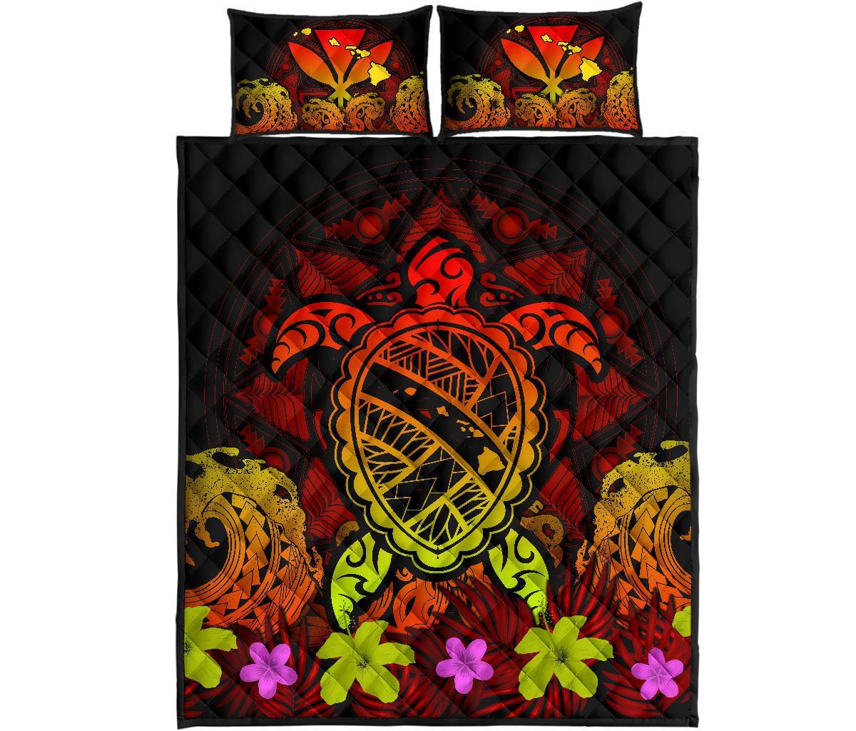 Hawaii Turtle Polynesian Red Quilt Bed Set - Kuly Style Red - Polynesian Pride