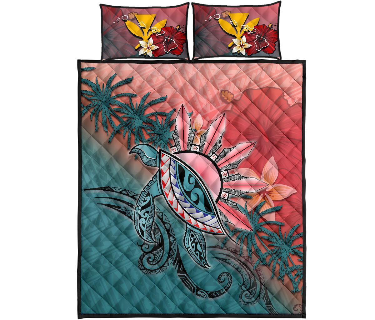 Kanaka Maoli (Hawaiian) Polynesian Quilt Bed Set - Polynesian Turtle and Sun Art - Polynesian Pride