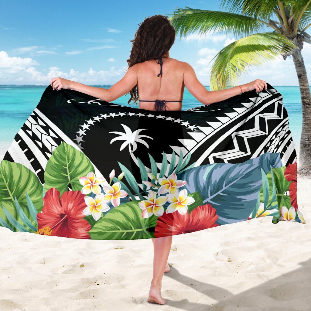Chuuk Sarong - Chuuk Coat of Arms & Polynesian Tropical Flowers White - Polynesian Pride