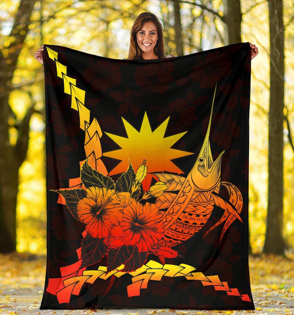 Nauru Polynesian Premium Blanket - Swordfish With Hibiscus - Polynesian Pride