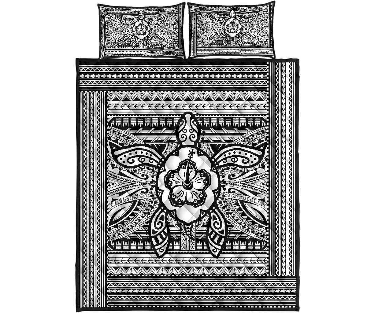 Hawaii Polyensian Turtle Quilt Bed Set White White - Polynesian Pride