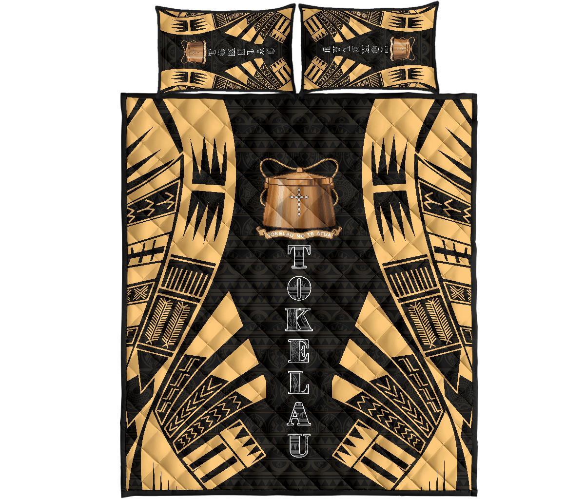 Tokelau Quilt Bed Set - Tokelau Coat Of Arms Yellow Tattoo Style Art - Polynesian Pride