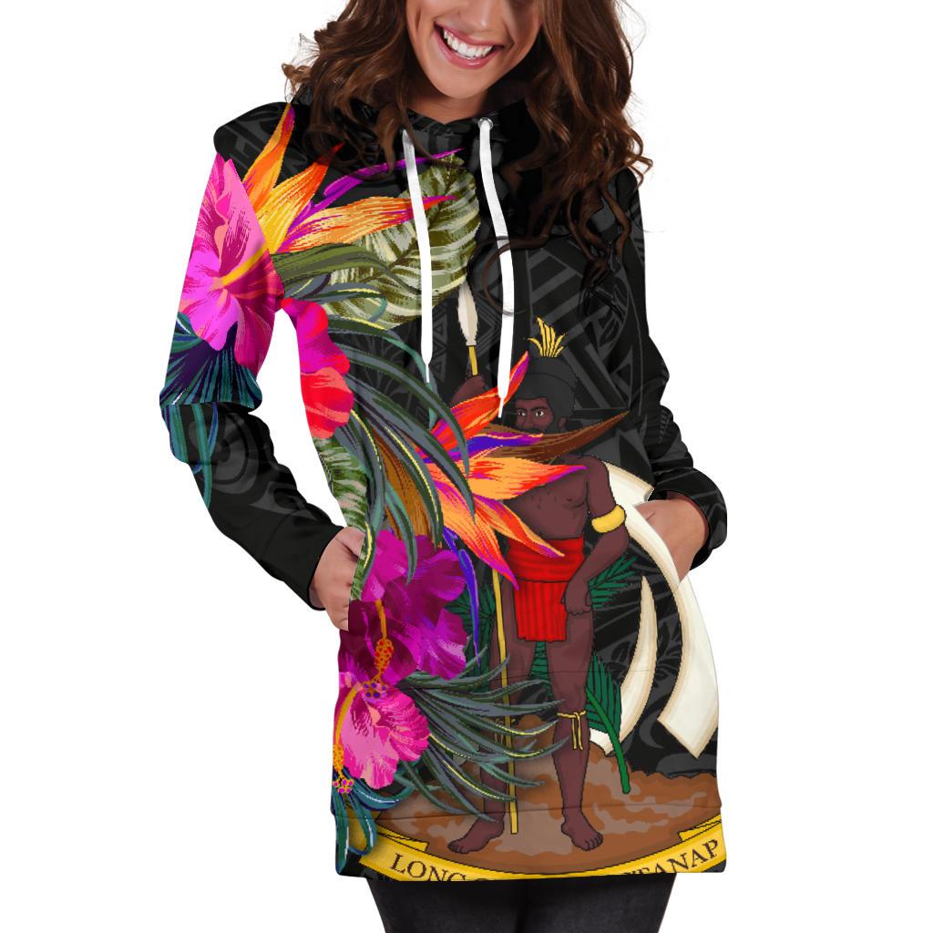Vanuatu Women's Hoodie Dress - Hibiscus Polynesian Pattern - Polynesian Pride