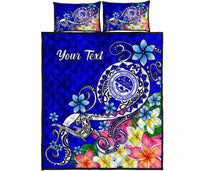 FSM Custom Personalised Quilt Bed Set - Turtle Plumeria (Blue) - Polynesian Pride