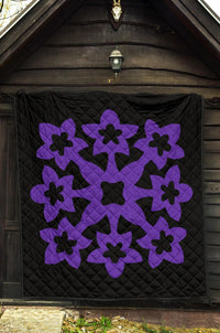 Hawaiian Premium Quilt Royal Pattern - Black And Purple - A1 Style - Polynesian Pride