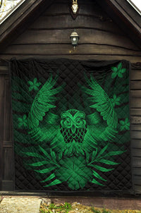 Hawaii Owl Hibiscus Plumeria Premium Quilt - Green - Polynesian Pride