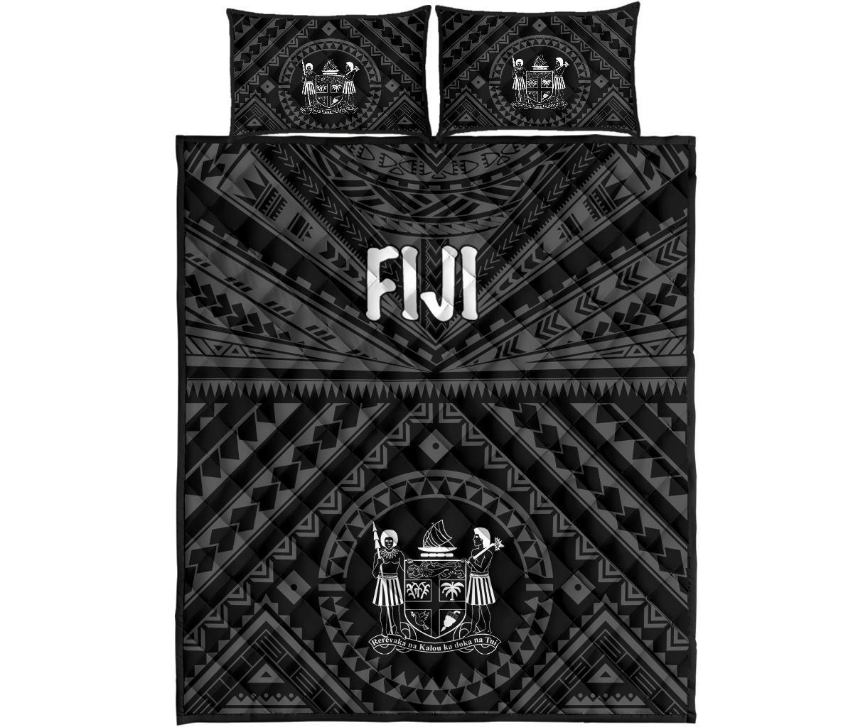 Fiji Quilt Bed Set - Fiji Seal With Polynesian Tattoo Style (Black) - Polynesian Pride