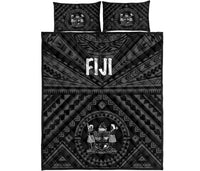 Fiji Quilt Bed Set - Fiji Seal With Polynesian Tattoo Style (Black) - Polynesian Pride