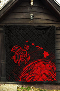 Hawaii Map Plumeria Polynesian Red Premium Quilt - Polynesian Pride