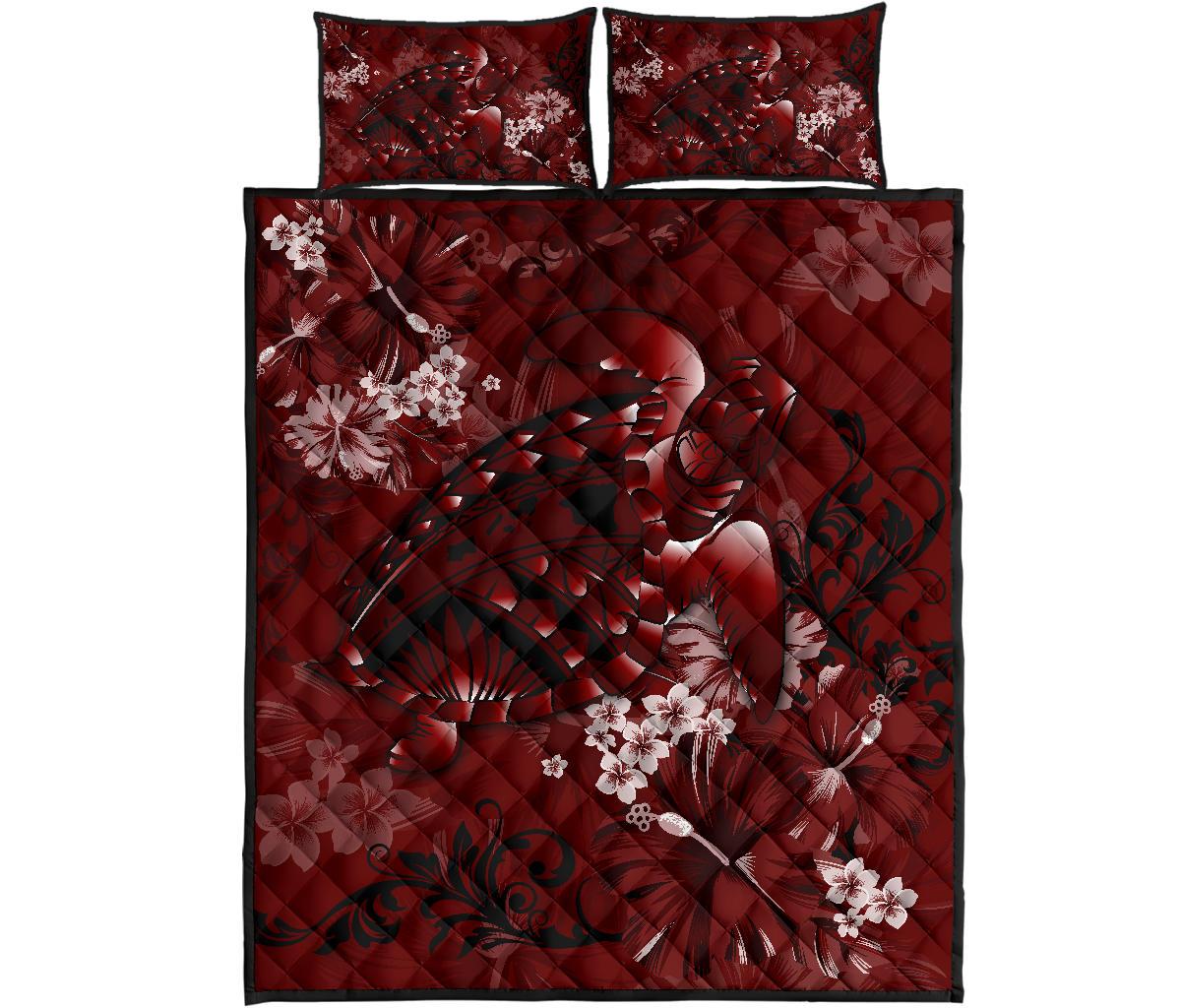 Hawaii Quilt Bed Set - Hawaii Turtle Magenta Quilt Bed Set Red - Polynesian Pride