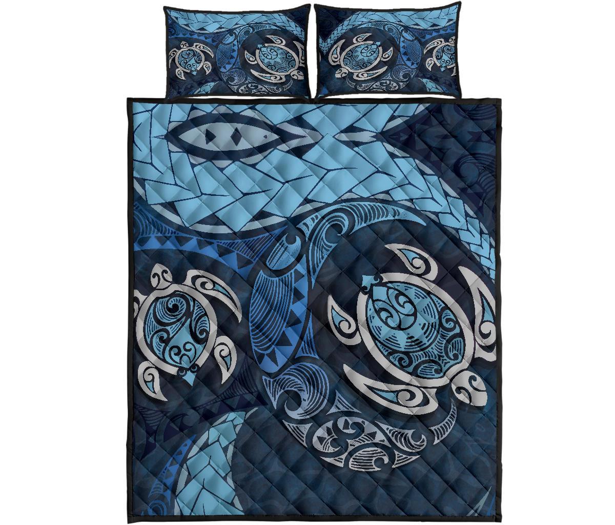 Maori Turtle New Zealand Quilt Bed Set Blue - Polynesian Pride