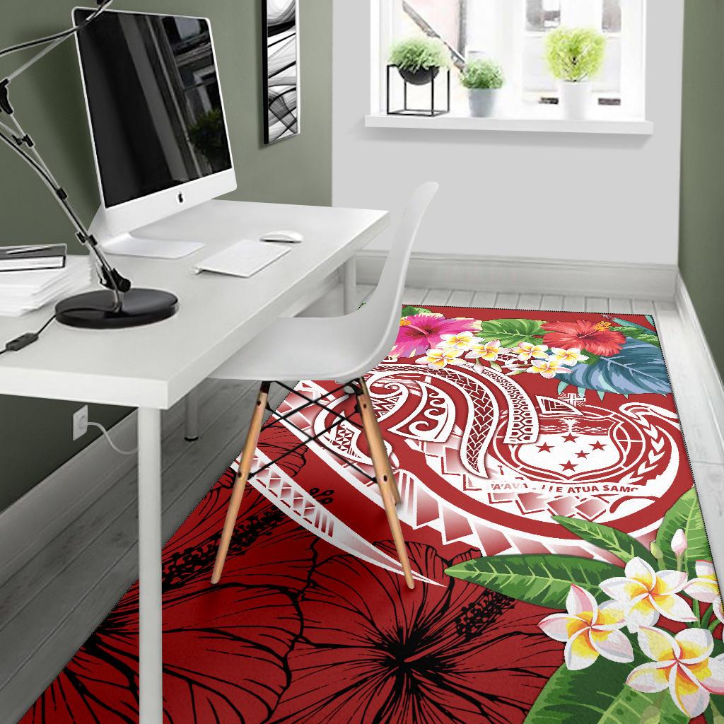 Polynesian Samoa Area Rug - Summer Plumeria (Red) - Polynesian Pride