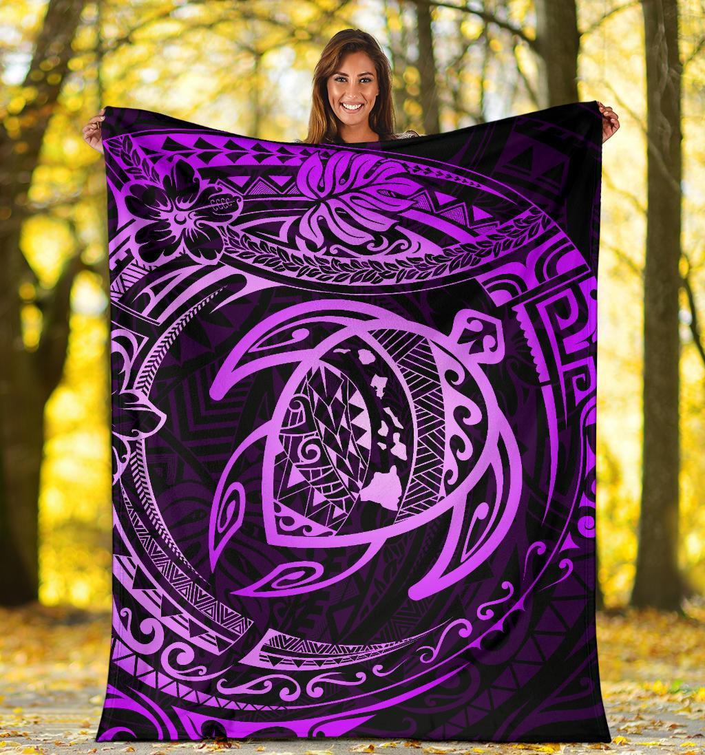 Hawaiian Turtle Polynesian Purple Premium Blanket - Polynesian Pride
