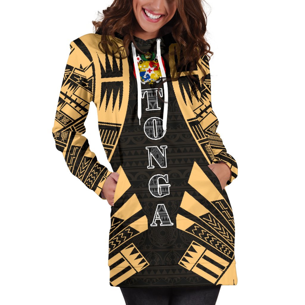 Tonga Hoodie Dress - Polynesian Tattoo Gold - Polynesian Pride
