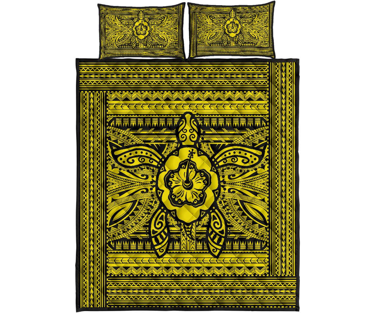 Hawaii Polyensian Turtle Quilt Bed Set Yellow Yellow - Polynesian Pride