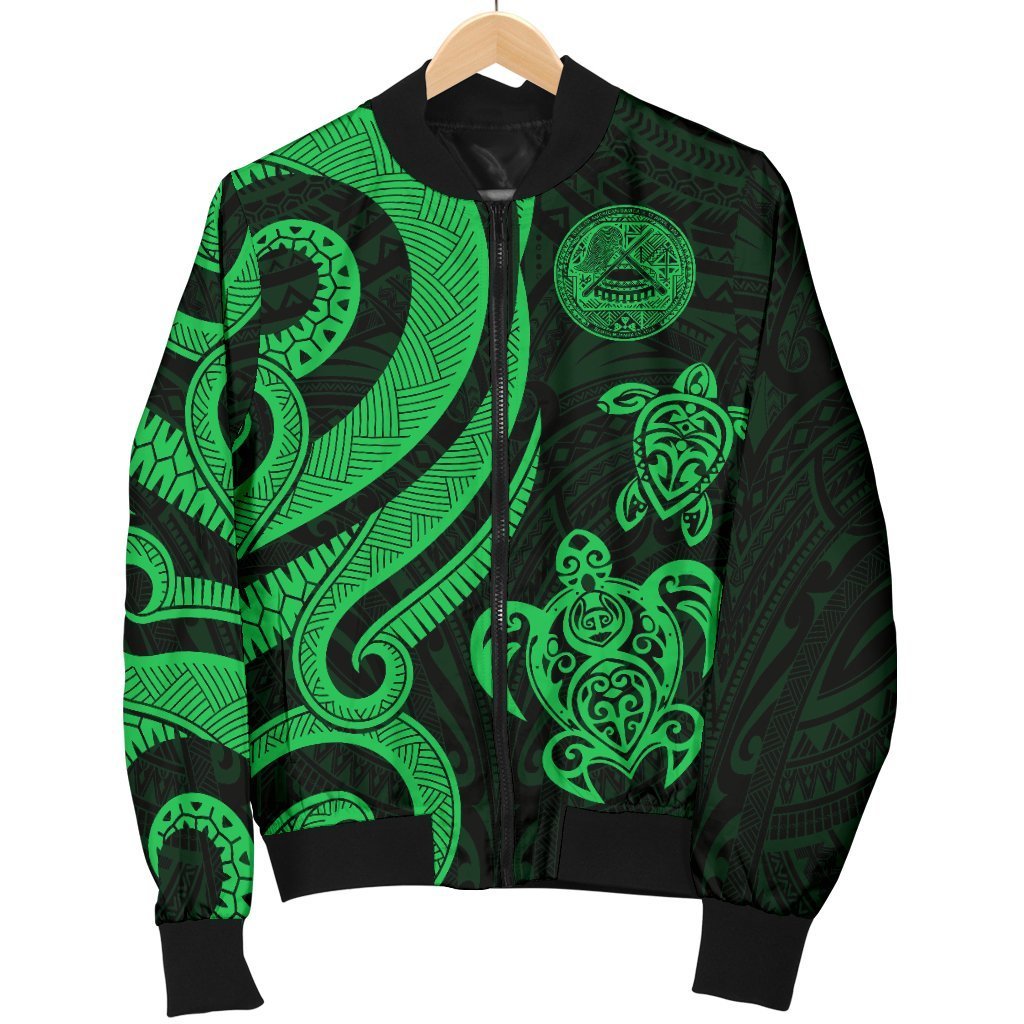American Samoa Men's Bomber Jacket - Green Tentacle Turtle - Polynesian Pride
