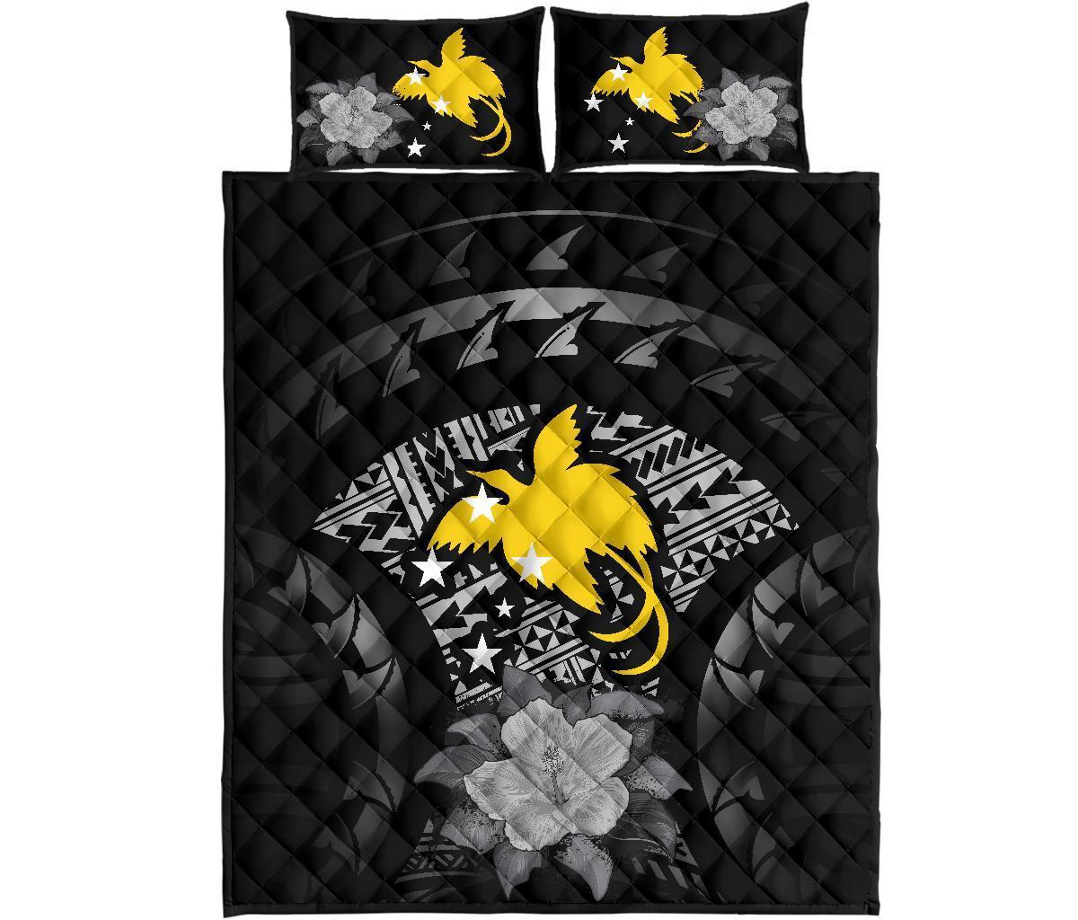 Papua New Guinea Polynesian Quilt Bed Set Hibiscus Gray - Polynesian Pride