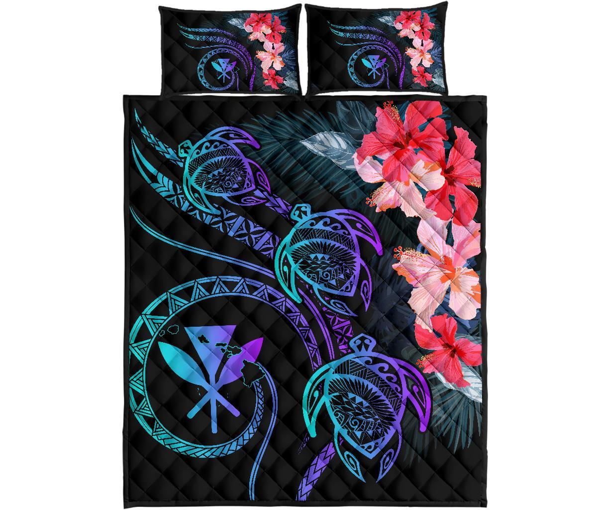 Hawaii Turtle Polynesian Tropical Quilt Bed Set - Cora Style Purple Art - Polynesian Pride