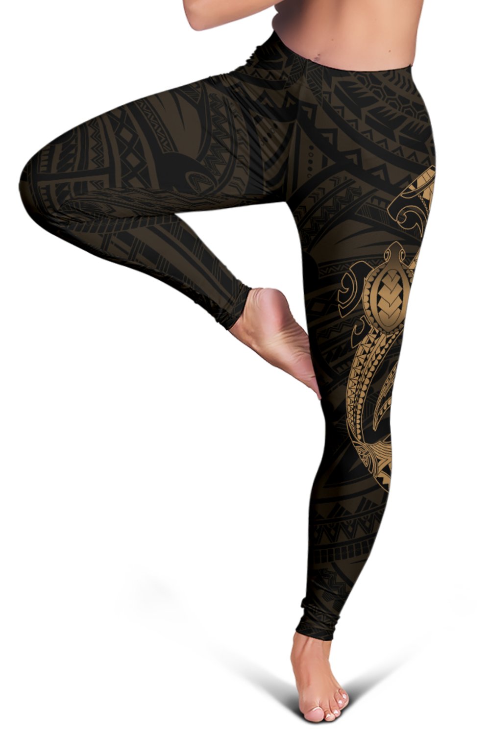 Hawaii Turtle Shark Polynesian Leggings - Gold - Polynesian Pride