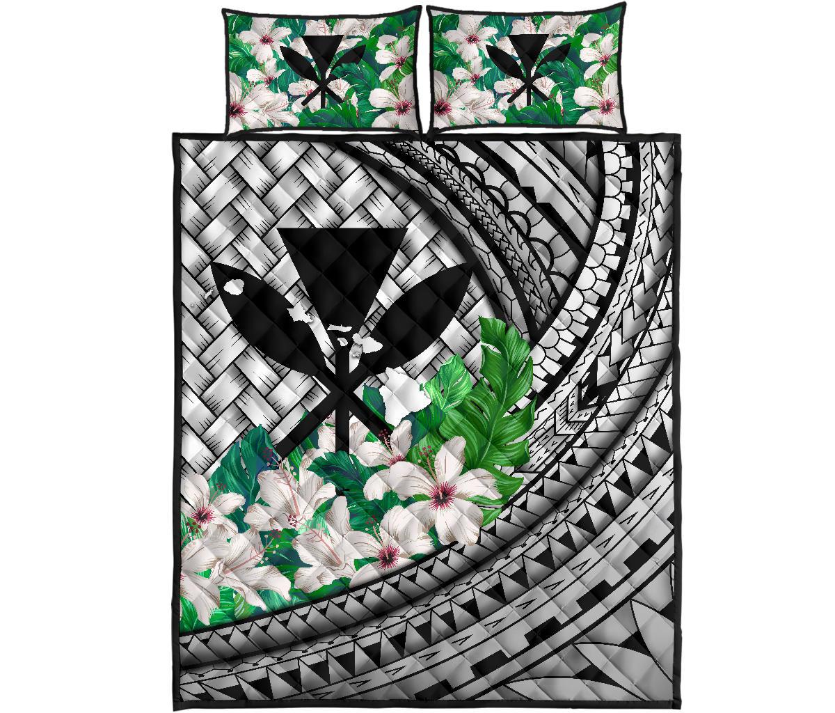 Kanaka Maoli (Hawaiian) - Quilt Bed Set Lauhala Polynesian Hibiscus Gray Gray - Polynesian Pride